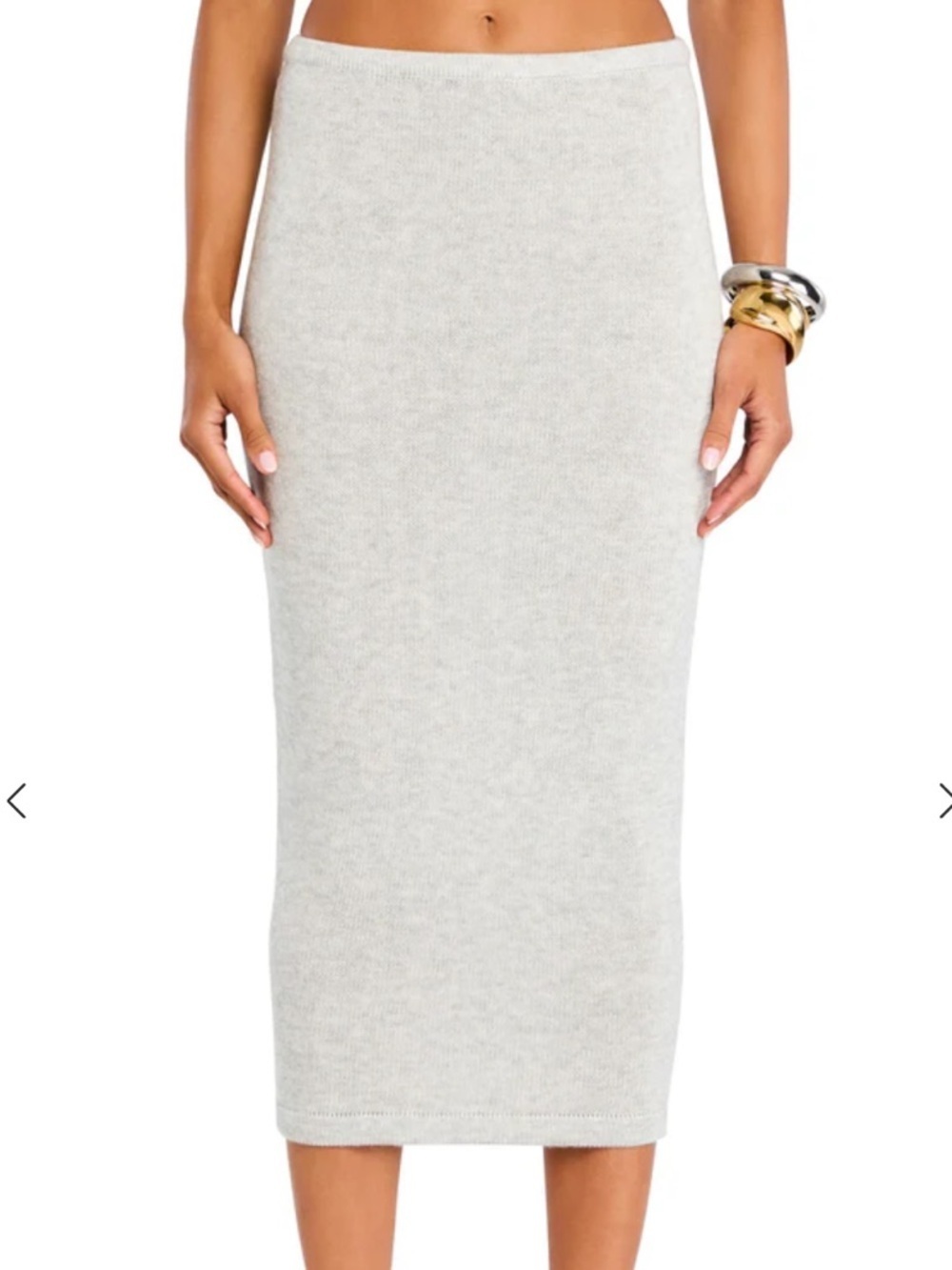 SER.O.YA KOKO KNIT TEA LENGTH SKIRT Light Gray Ribbed Midi Pencil NWT M